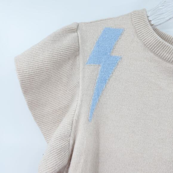 THML Lightning Bolt Flutter Sleeve Knit Sweater Top Beige Multicolor Womens XS - Picture 12 of 12